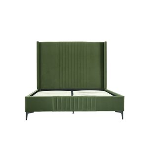 Manhattan Comfort Promenade Moss Green Mid-Century Modern Velvet Upholstered Queen-Size Bed