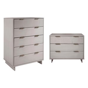 Ensemble de 2 commodes à 5 tiroirs et 3 tiroirs en bois massif moderne Granville en gris clair
