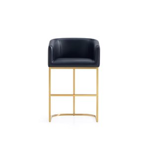 Manhattan Comfort Louvre Black/Titanium Gold Mid-Century Leatherette Upholstered Counter Stool