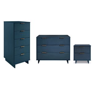 Manhattan Comfort Granville Blue 3-Piece Modern Solid Wood Bedroom Set