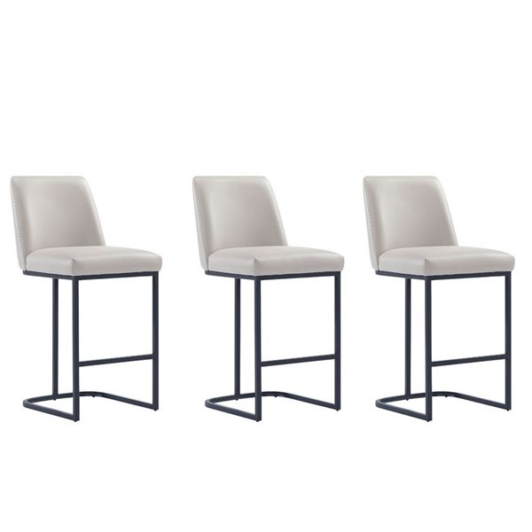Manhattan Comfort Serena Light Grey Modern Leatherette Upholstered Counter Stools - Set of 3