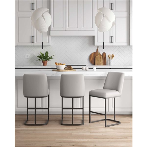 Manhattan Comfort Serena Light Grey Modern Leatherette Upholstered Counter Stools - Set of 3