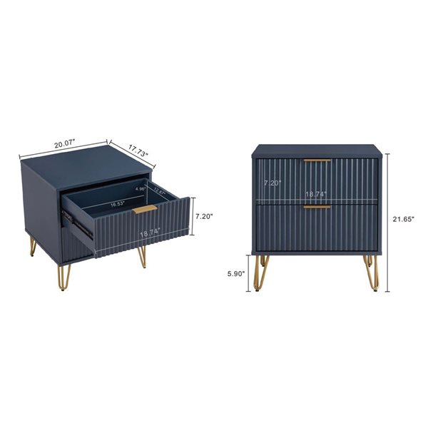 Manhattan Comfort DUMBO Blue Modern 2-Drawer Nightstand