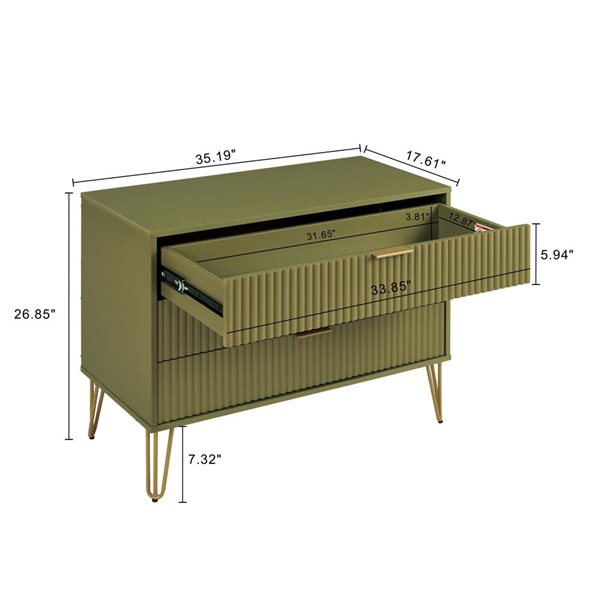 Manhattan Comfort DUMBO Green Modern 3-Drawer Dresser