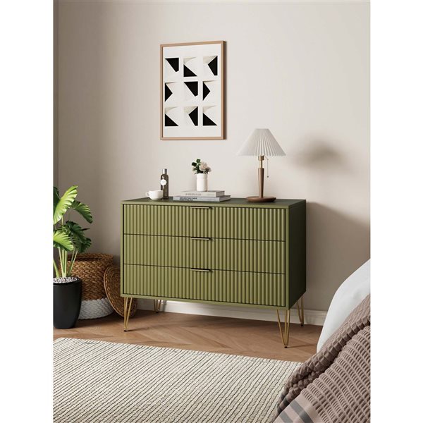 Manhattan Comfort DUMBO Green Modern 3-Drawer Dresser