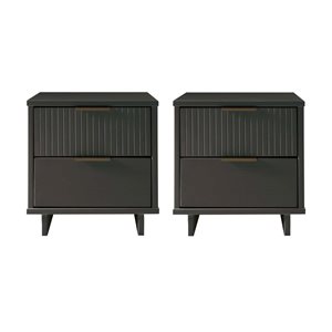 Manhattan Comfort Granville Set of 2 Dark Grey Modern Solid Wood 2-Drawer Nightstand
