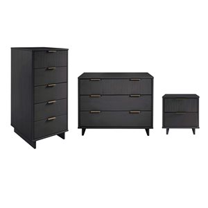 Manhattan Comfort Granville Dark Grey 3-Piece Modern Solid Wood Bedroom Set