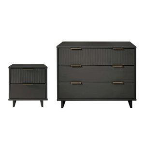 Manhattan Comfort Granville Dark Grey 2-Piece Modern Solid Wood Dresser and 2-Drawer Nightstand Set