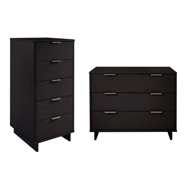 Manhattan Comfort Granville Black 2-Piece Modern Solid Wood 5-Drawer ...