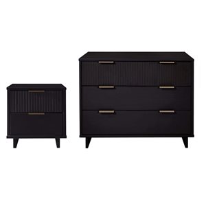Manhattan Comfort Granville Black 2-Piece Modern Solid Wood Dresser and 2-Drawer Nightstand Set