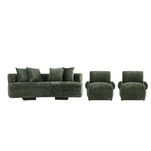 Manhattan Comfort Verandah 3-Piece Green Modern Chenille Upholstered Living Room Set w/ 2 Accent Chairs
