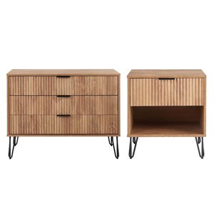 Commode standard moderne à 3 tiroirs et table de chevet à 1 tiroir DUMBO Manhattan Comfort en brun doré