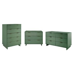Ensemble de chambre à coucher 3 mcx moderne en bois massif Granville Manhattan Comfort avec commode double en vert