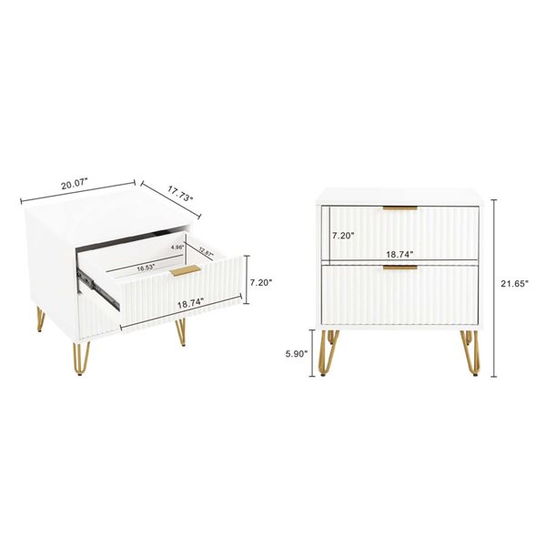 Manhattan Comfort DUMBO White Modern 2-Drawer Nightstand in White