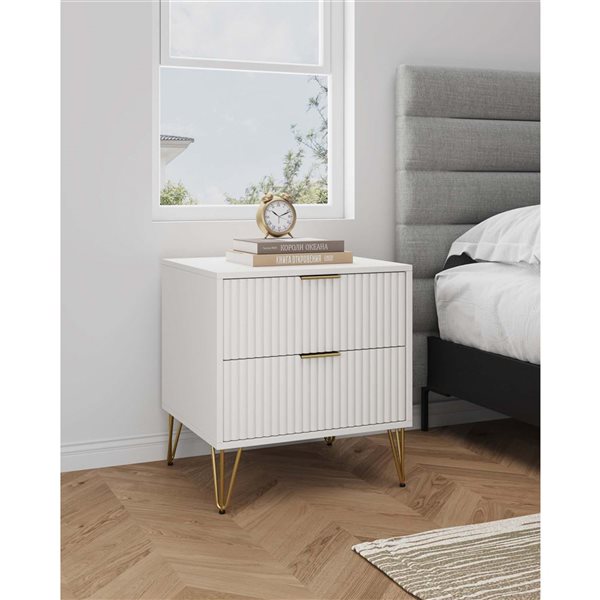 Manhattan Comfort DUMBO White Modern 2-Drawer Nightstand in White