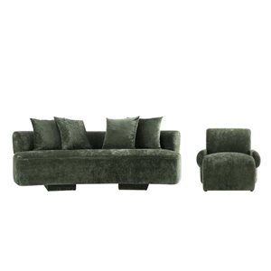 Manhattan Comfort Verandah 2-Piece Green Modern Chenille Upholstered Living Room Set