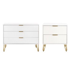Commode standard à 3 tiroirs et table de chevet à 2 tiroirs DUMBO Manhattan Comfort 2 pièces en blanc