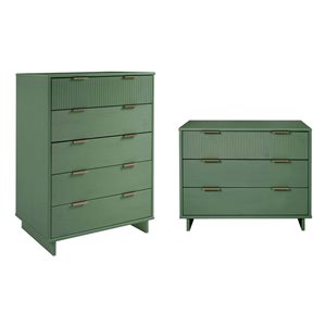 Manhattan Comfort Granville Green 2-Piece Modern Solid Wood 5-Drawer Chest and Dresser Set