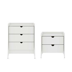 Ensemble de 2 commodes et tables de chevet Coney Manhanttan Comfort du milieu du siècle en blanc
