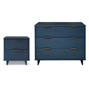 Manhattan Comfort Granville Blue 2-Piece Modern Solid Wood Dresser and 2-Drawer Nightstand Set