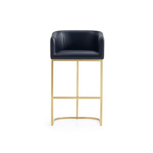 Manhattan Comfort Louvre Black/Titanium Gold Mid-Century Leatherette Upholstered Barstool