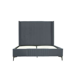 Manhattan Comfort Promenade Grey Mid-Century Modern Velvet Upholstered Queen-Size Bed