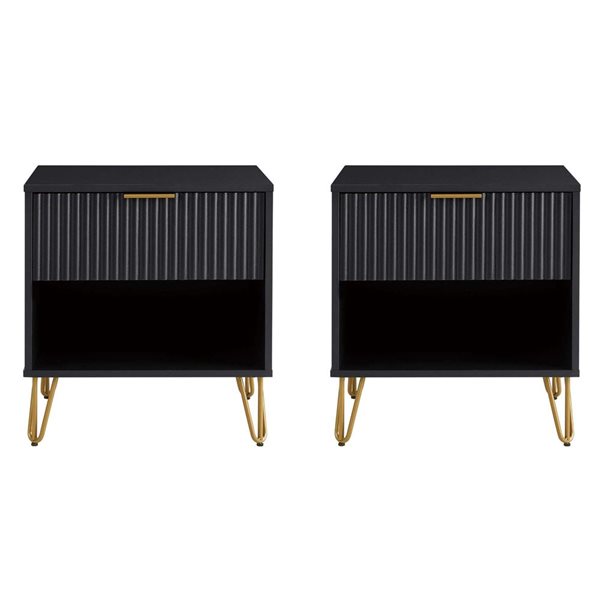 Manhattan Comfort DUMBO Set of 2 Black Modern 1-Drawer Nightstand