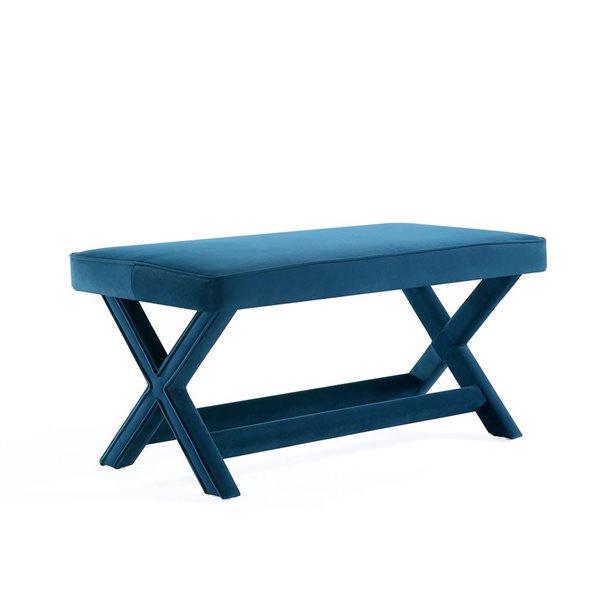 Manhattan Comfort Abigail Blue Mid-Century Modern Velvet Upholstered Double Ottoman