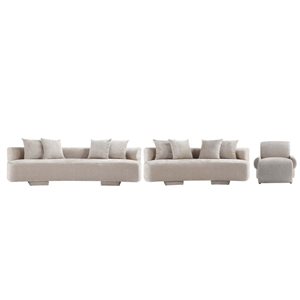 Manhattan Comfort Verandah 3-Piece Beige Modern Chenille Upholstered Living Room Set