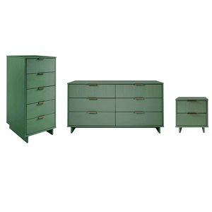 Ensemble de chambre à coucher 3 mcx Granville Manhattan Comfort en bois massif vert