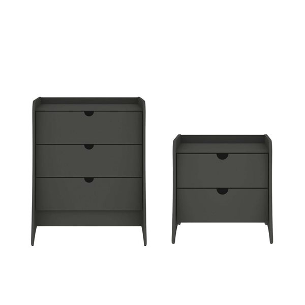 Manhattan Comfort Coney Grey 2-Piece Mid-Century Modern Dresser and Nightstand Set
