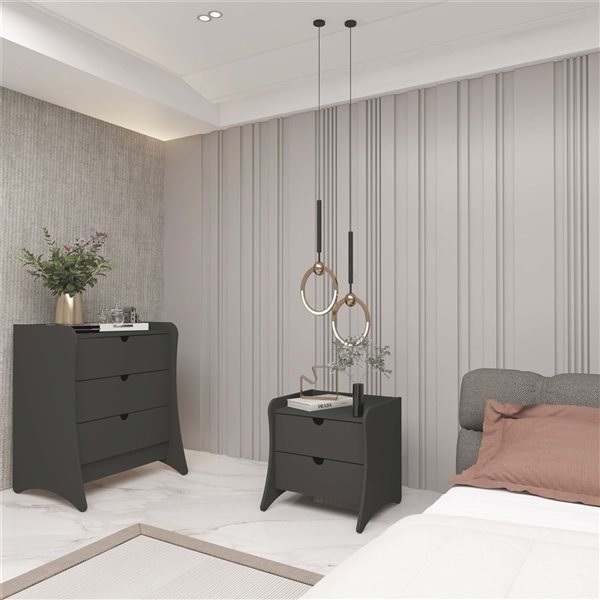 Manhattan Comfort Coney Grey 2-Piece Mid-Century Modern Dresser and Nightstand Set