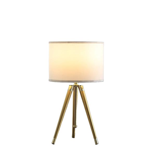 ORE International 25.75-32.5-in H Adjustable Height Shiny Gold Modern Tripod Table Lamp w/ White Cotton Drum Shade