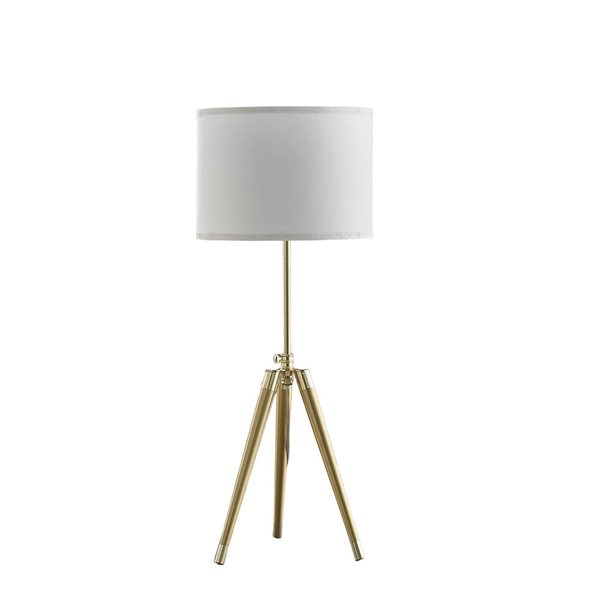 ORE International 25.75-32.5-in H Adjustable Height Shiny Gold Modern Tripod Table Lamp w/ White Cotton Drum Shade