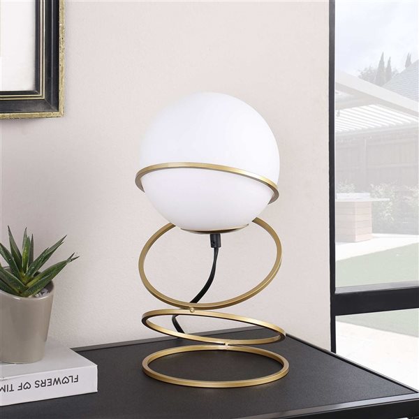 ORE International 13.5-in H White Glass Globe/Matte Gold Spiral Metal Table Lamp
