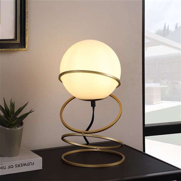 ORE International 13.5-in H White Glass Globe/Matte Gold Spiral Metal Table Lamp