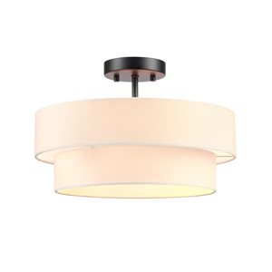 Globe Electric 2-Light 15-in L Matte Black Semi-Flush Mount Ceiling Light w/ 2-Tier White Linen Shade