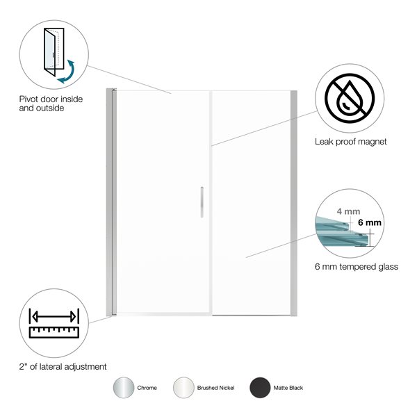 MAAX Camelia DI 60 L x 34 W x 88-in H Sectional Shower Kit w/ Right Drain Base, Left Seat and Glass Door - Chrome