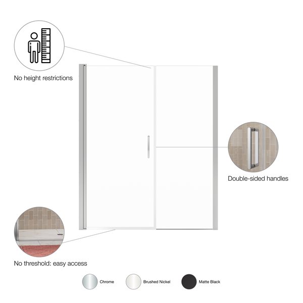 MAAX Camelia DI 60 L x 34 W x 88-in H Sectional Shower Kit w/ Left Drain Base, Right Seat and Glass Door - Chrome