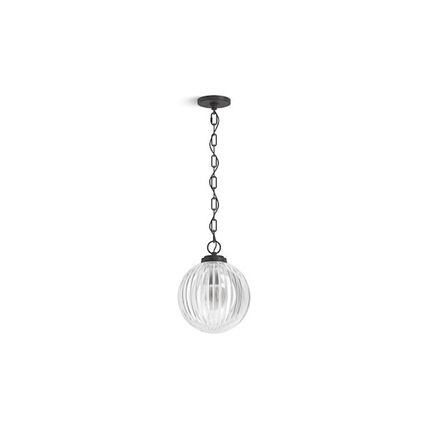 KOHLER Embra Studio McGee Matte Black Modern Clear Glass Globe 10-in W LED Pendant Light