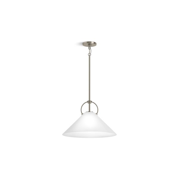 KOHLER Kernen Studio McGee Brushed Nickel Modern Opal Glass Cone 18-in W LED Pendant Light