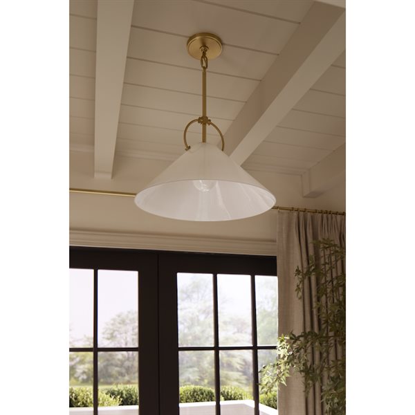 KOHLER Kernen Studio McGee Brushed Nickel Modern Opal Glass Cone 18-in W LED Pendant Light