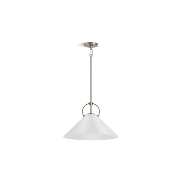 KOHLER Kernen Studio McGee Brushed Nickel Modern Opal Glass Cone 18-in W LED Pendant Light