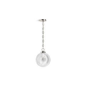 KOHLER Embra Studio McGee Polished Nickel Modern Clear Glass Globe 10-in W LED Pendant Light