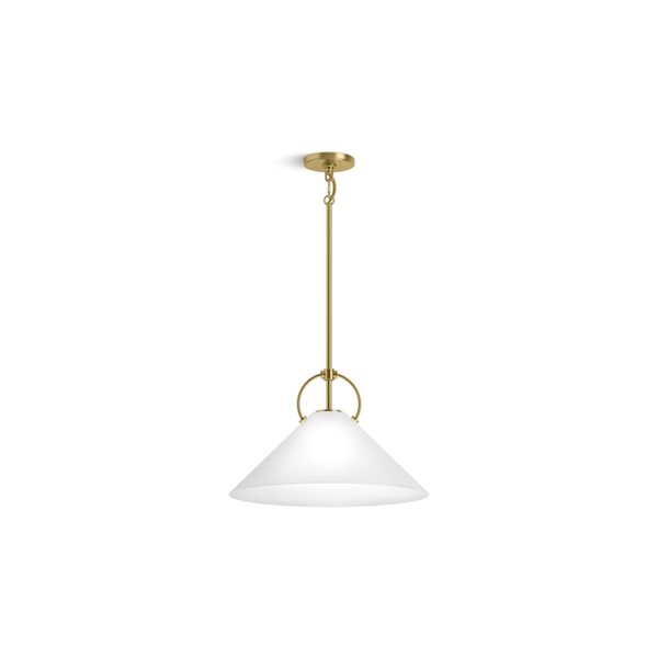 KOHLER Kernen Studio McGee Brushed Brass Modern Opal Glass Cone 18-in W LED Pendant Light