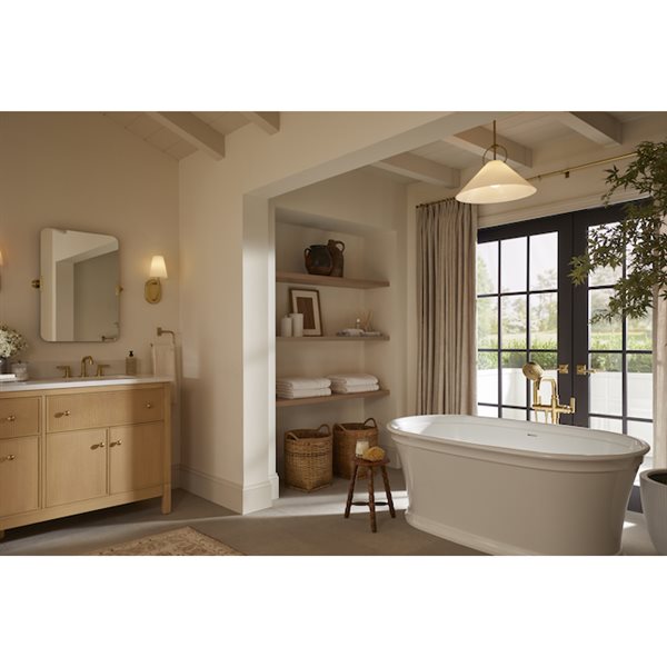 KOHLER Kernen Studio McGee Brushed Brass Modern Opal Glass Cone 18-in W LED Pendant Light