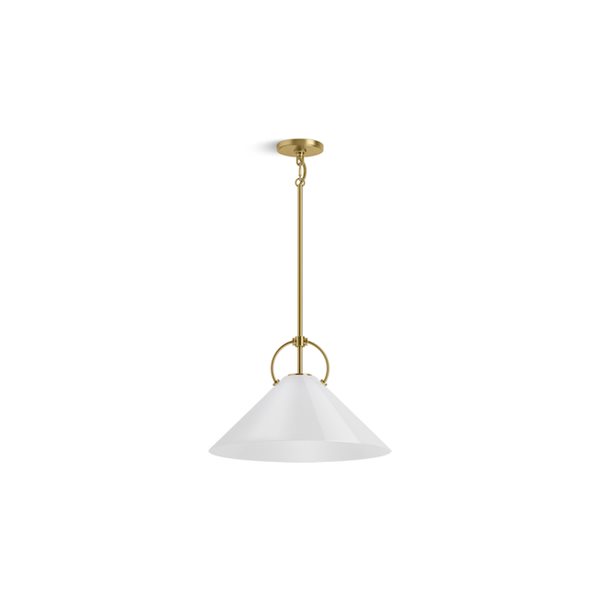 KOHLER Kernen Studio McGee Brushed Brass Modern Opal Glass Cone 18-in W LED Pendant Light