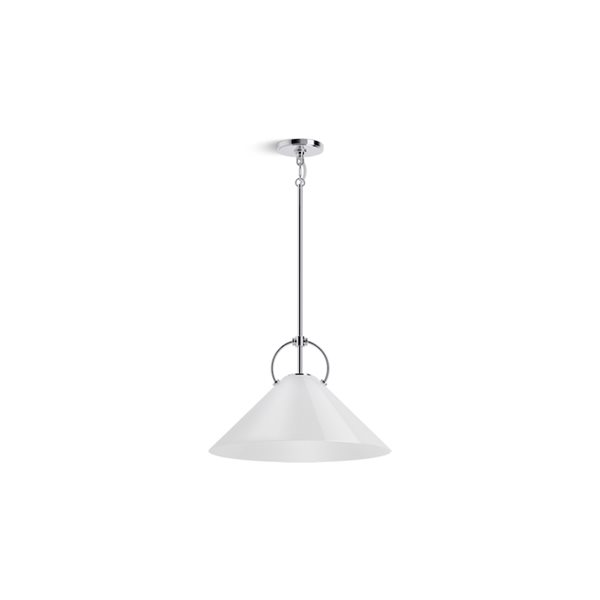 KOHLER Kernen Studio McGee Polished Chrome Modern Opal Glass Cone 18-in W LED Pendant Light