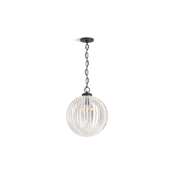 KOHLER Embra Studio McGee Matte Black Modern Clear Glass Globe 14-in W LED Pendant Light
