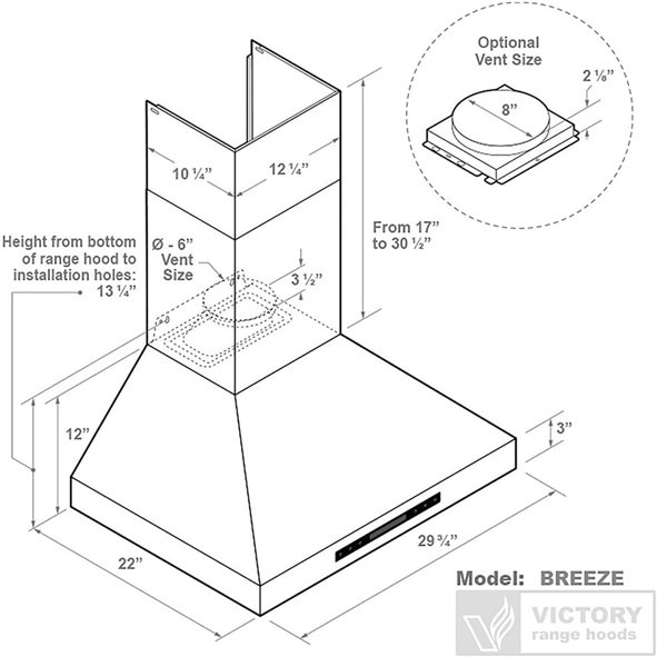 VICTORY 30-in 750 CFM 4-Speed Wall Mount Range Hood with Dimmable LEDS - Stainless Steel